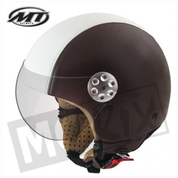 Helm retro leer donker bruin/beige